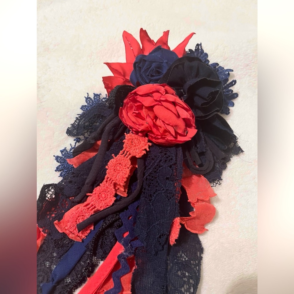 Coral and Navy Flower Pin